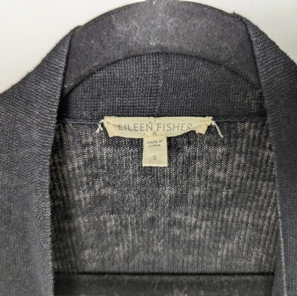 Eileen Fisher S 100% Organic Linen Draped Open Front Knit Cardigan Sweater Top - Picture 5 of 7